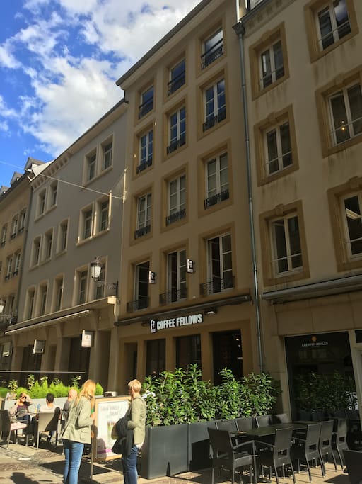 Flat is the top floor above Coffee Fellows
