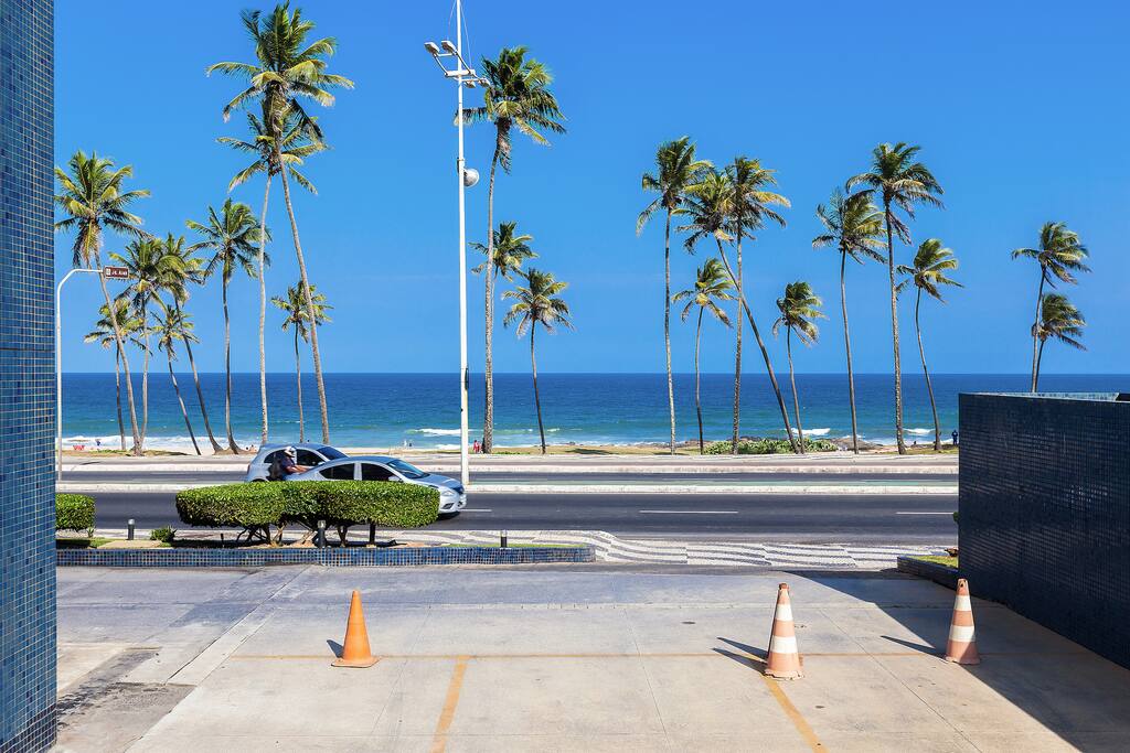 The beach and a park in front of the building