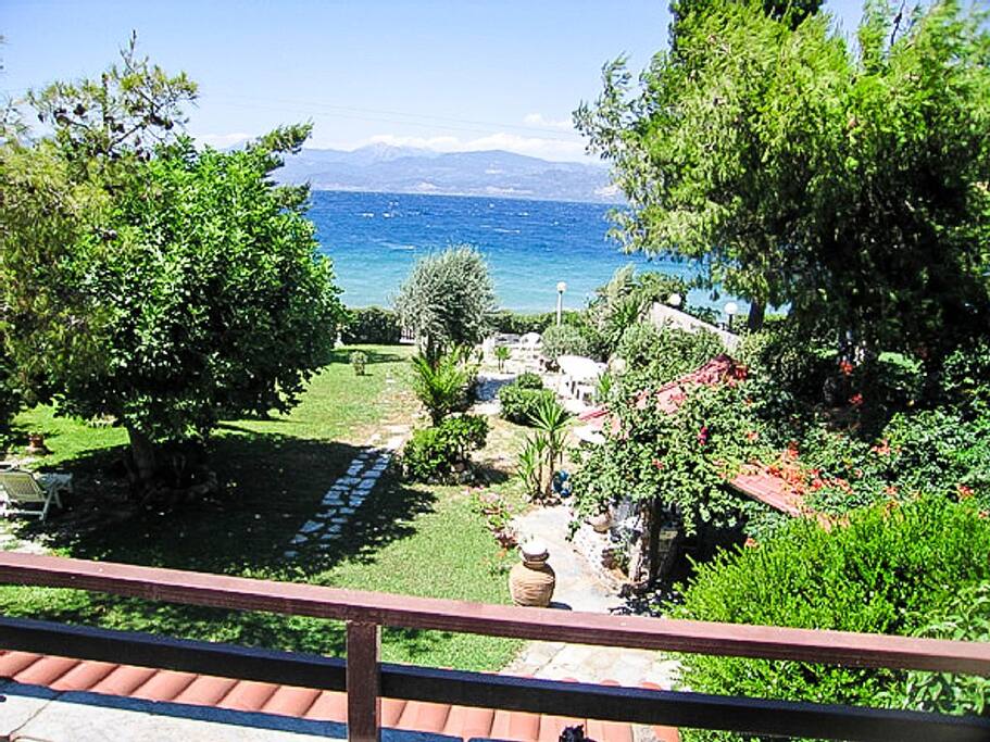 Blick auf das Meer und den Garten