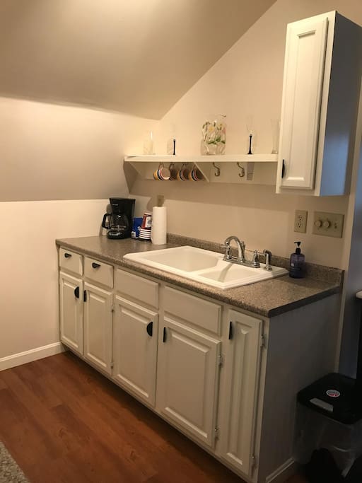 Sink, coffee maker side of kitchen