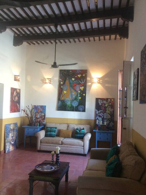 Main room with soaring 22 foot high ceilings ......and all original vega beams