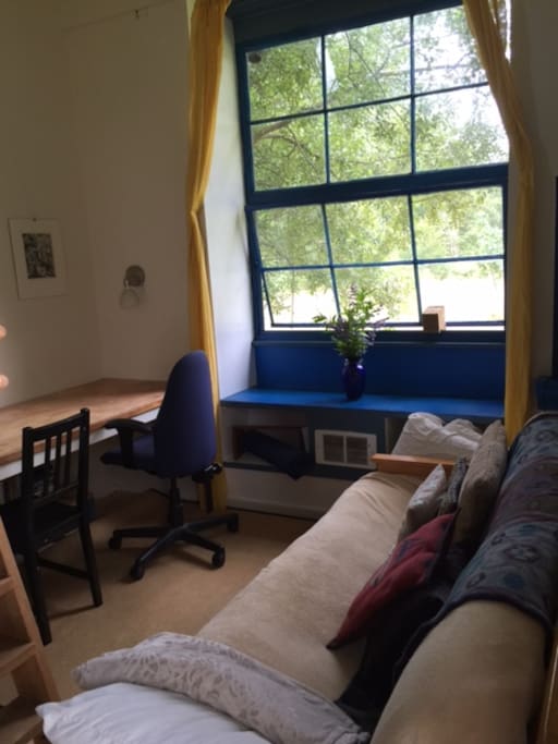 desk and futon sofa