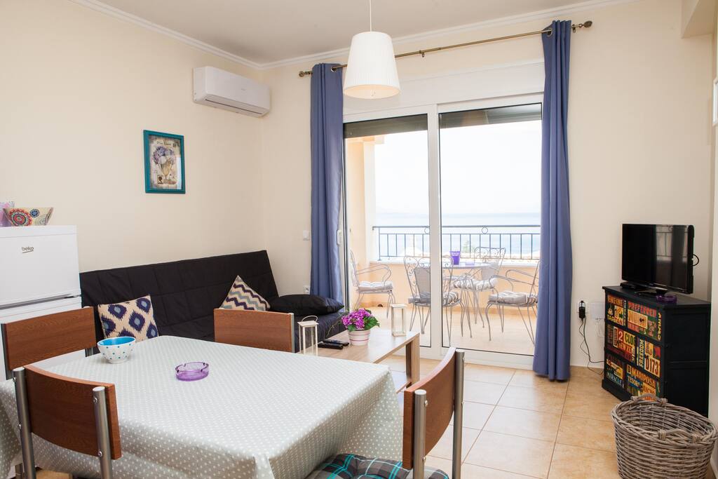 The living room/kitchenette