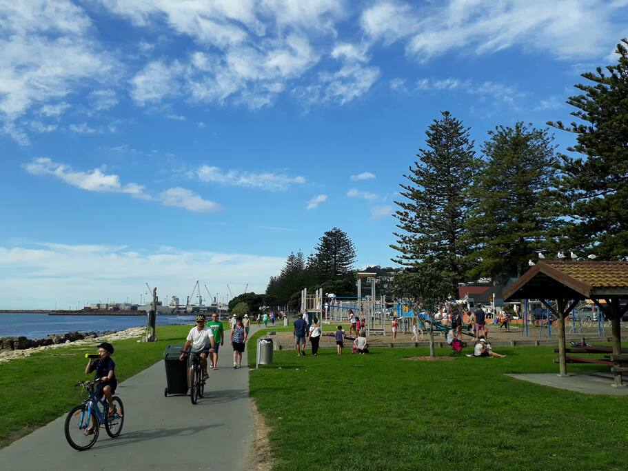 Walkway and playground across the road