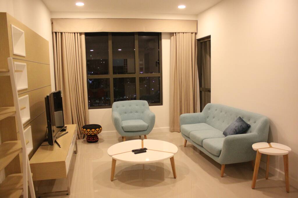 Living area looks great at night