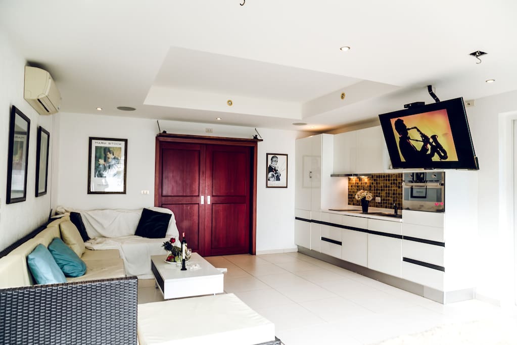 Kitchen and living room opens up to the yard