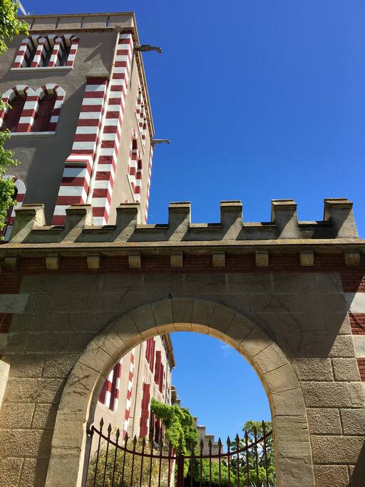 Gate entrance to the private gardens and pool
