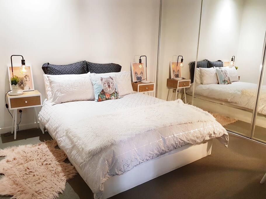 Guests have the master bedroom - large, bright and cosy with plenty of space in the built in wardrobes to hang your clothes.