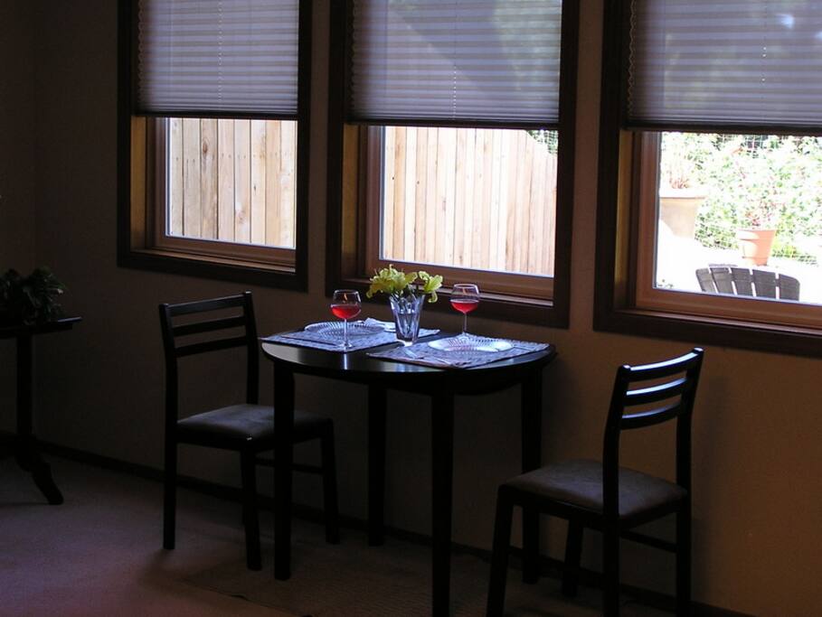 Enjoy a cup of coffee or a glass of wine while taking in beautiful garden views
