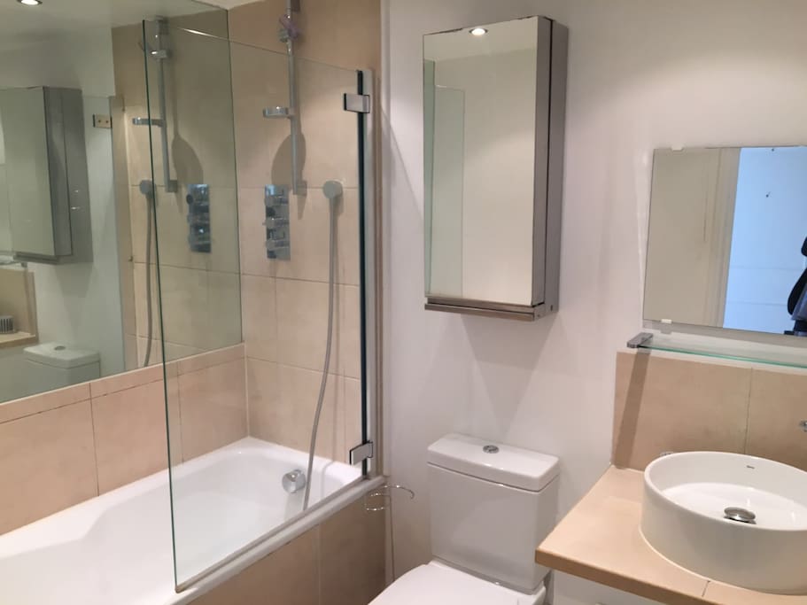 Modern bathroom with tub and shower