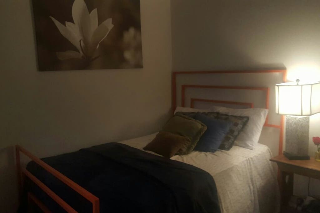 Your bedroom. Currently removed head and foot board due to guest discomfort. Sheets tend to change as well. Pillows are always the same.