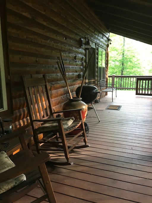 Covered front porch, I’m sitting in the swinging bench