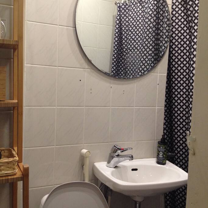 The bathroom comes with a shower