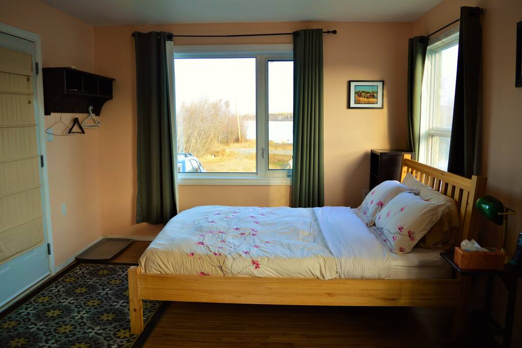 Queen bed and view