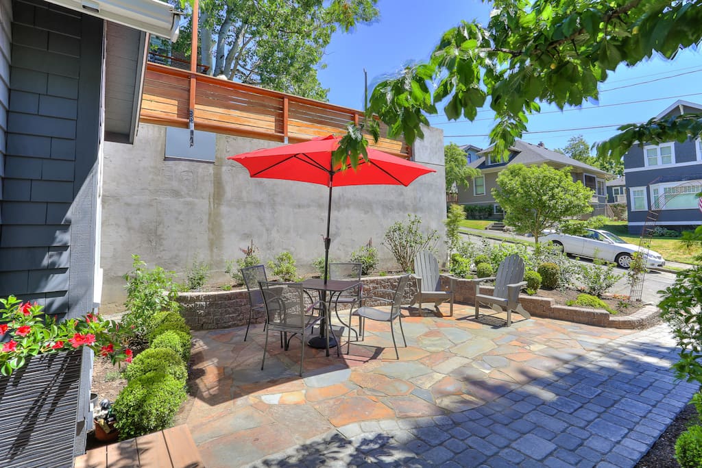 Front patio provides lots of outdoor space for dining and relaxing.