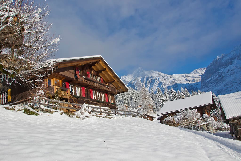 Holzchalet im Winter