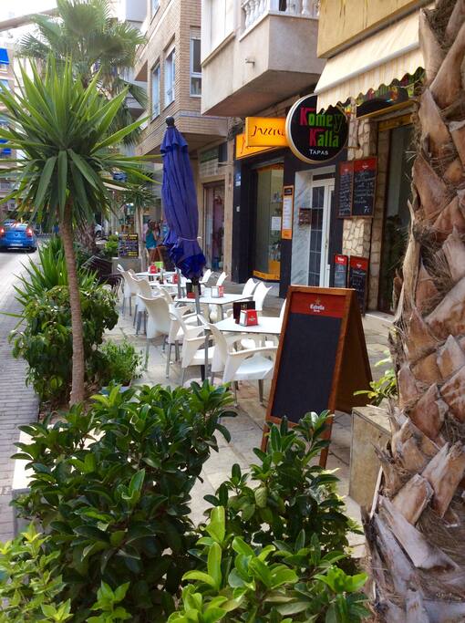 Cafe scene below the apartment