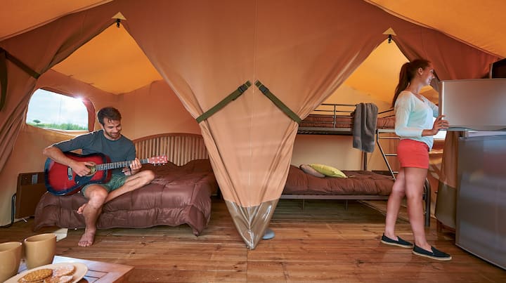 inside of the 2 bedroom lodge and kitchenette