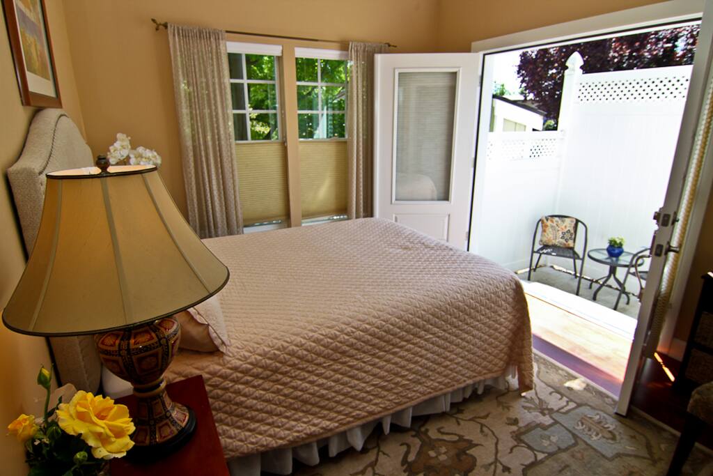 Newly remodeled our room features a private entry, parking, a queen bed, private bathroom (shower), refrigerator, microwave, Flat Panel Television, Cable, and Wireless Internet.
