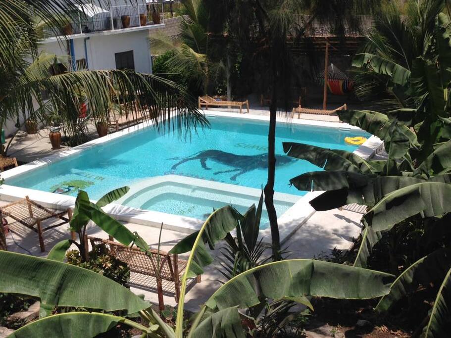 View of the pool from the upstairs restaurant