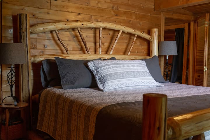 Master bedroom with king size log bed