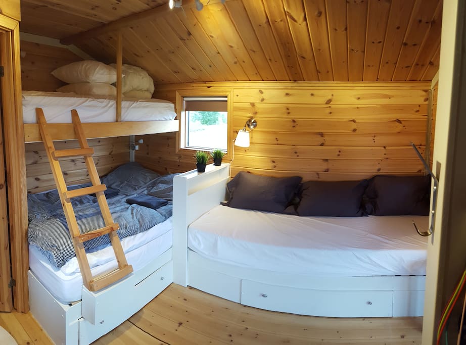 The cabin has three beds.