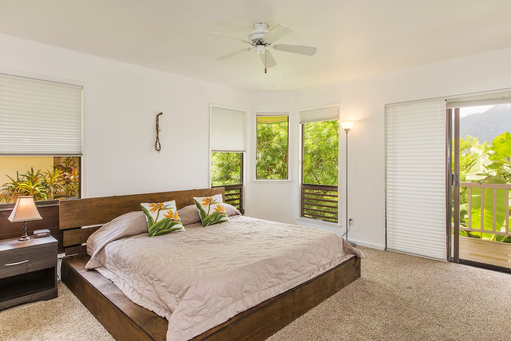 Master bedroom has a king size bed, walk in closet, its own bathroom and a beautiful lanai