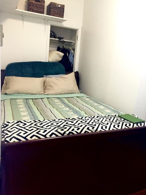 Very comfortable queen bed that fits two!