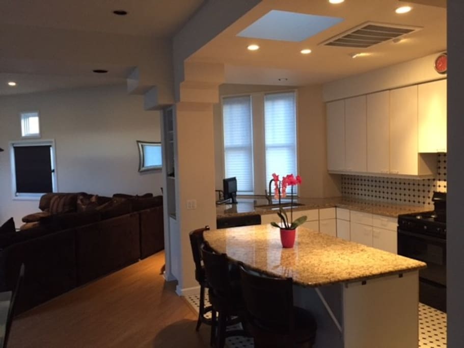 Large open kitchen/living area.