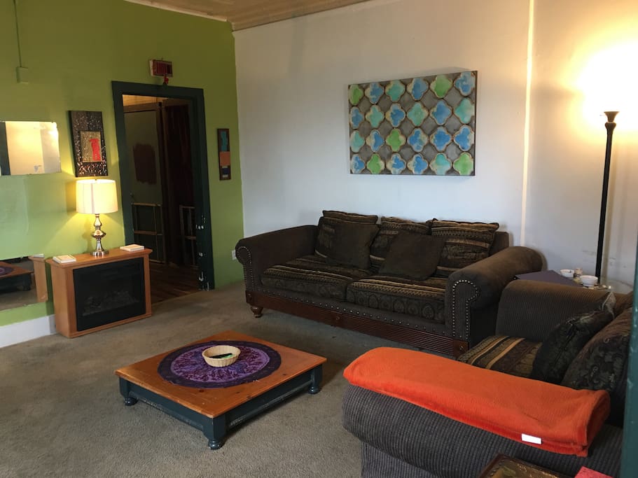Living room with electric fire place