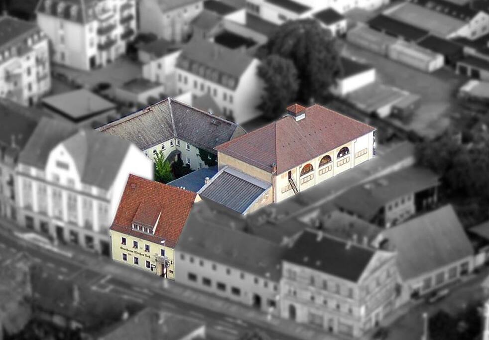 Luftaufnahme Komplex
Gasthaus Weißes Roß mit Seitengebäude Ferienwohnungen