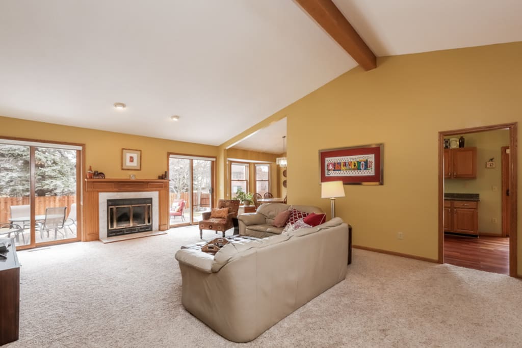 Main level living space. With wood burning fireplace.