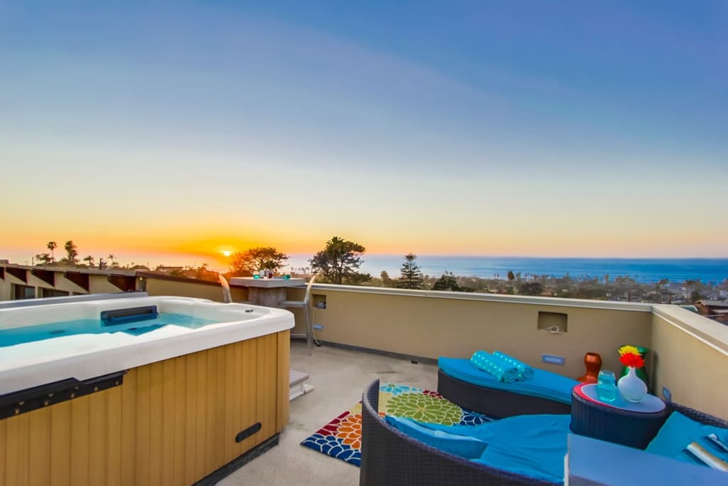 Enjoy amazing panoramic ocean views from rooftop spa deck.
