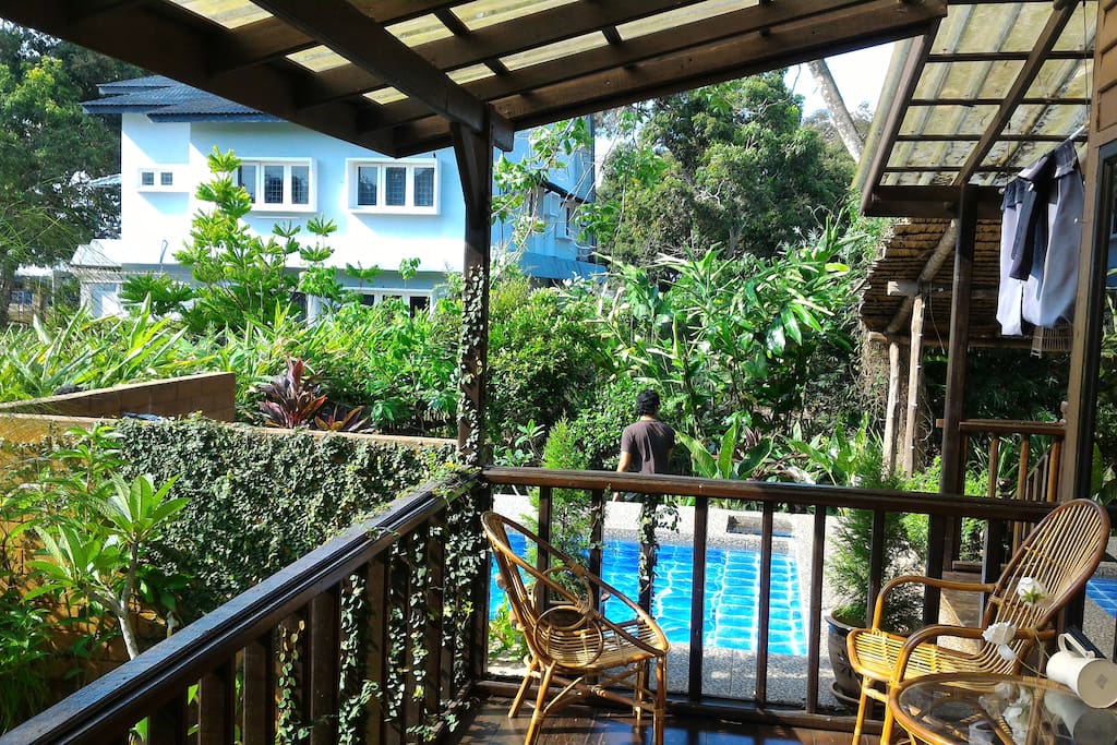 Front balcony and pool area.