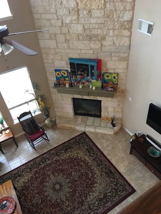 Spacious living room use of gas fire on cold nights Cable tv downstairs