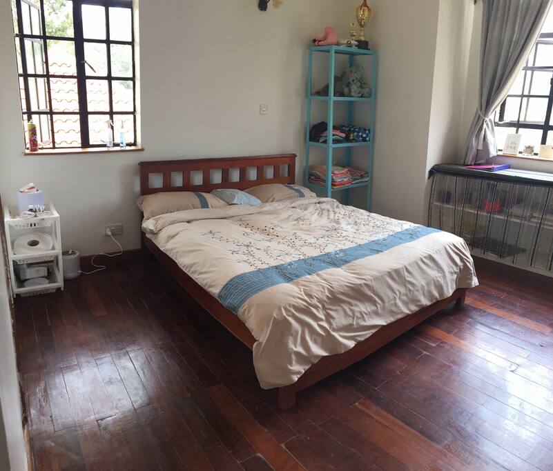 2nd bedroom, double bed, own shower, toilet & sink.