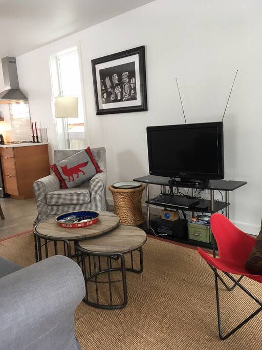 There's a DVD player and eclectic DVD collection plus AppleTV.