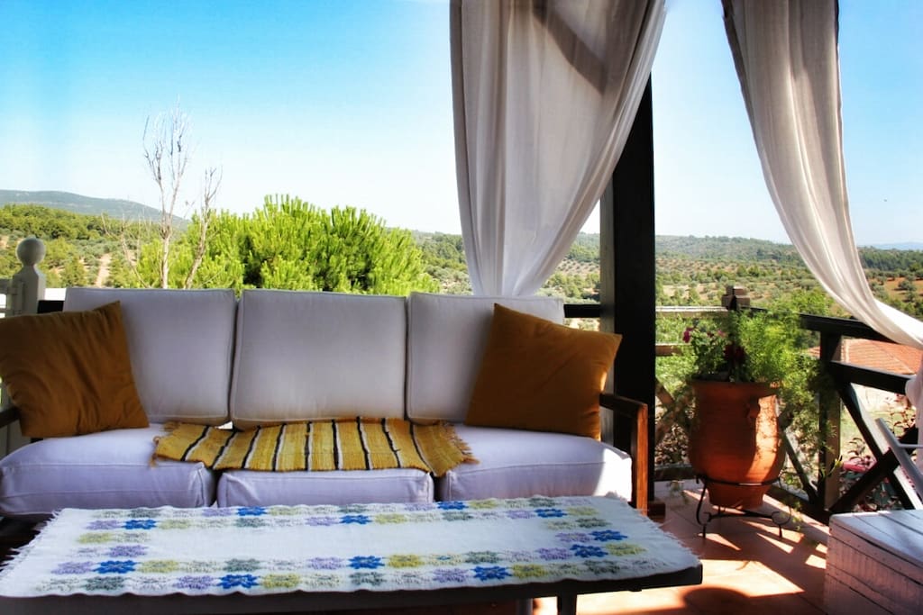 On the first level you find a gorgeous veranda with undisturbed views of pinewoods, rolling hills of olive trees and the vast blue sea.