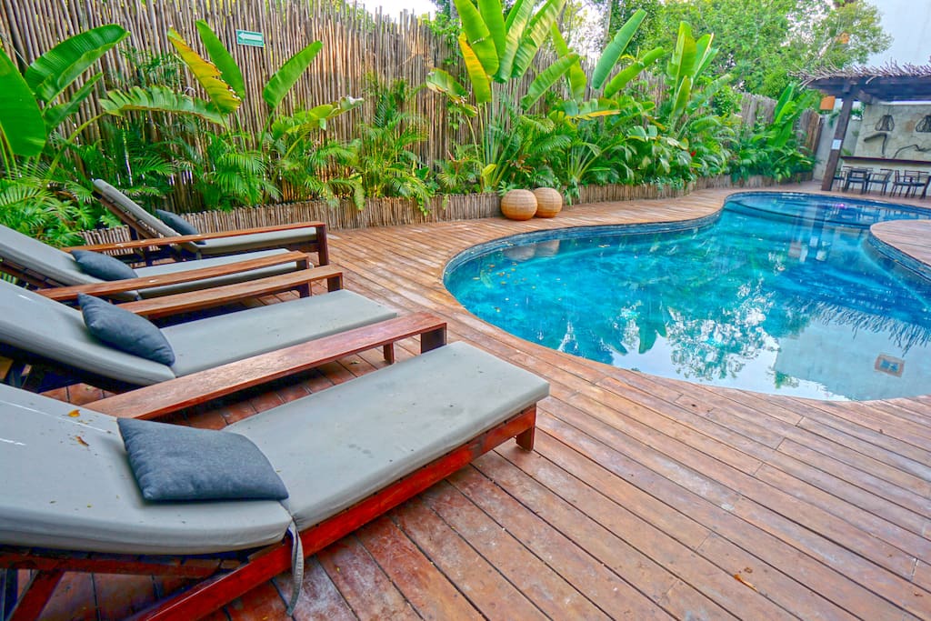 Cool off after a day at the beach in the spacious pool