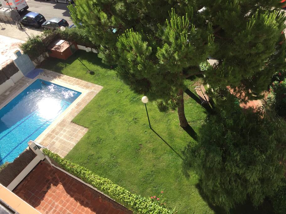 Vista desde la terraza a la piscina