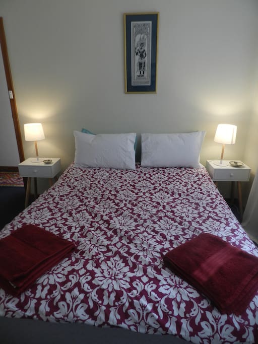 Master bedroom is roomy and comfortable bed.