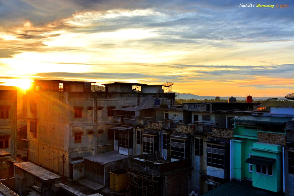 Sunrise view from rooftop terrace