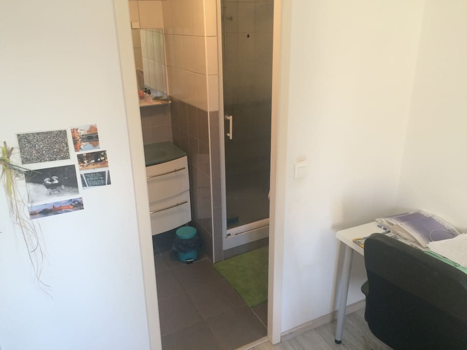 Salle de bain avec douche et lavabo