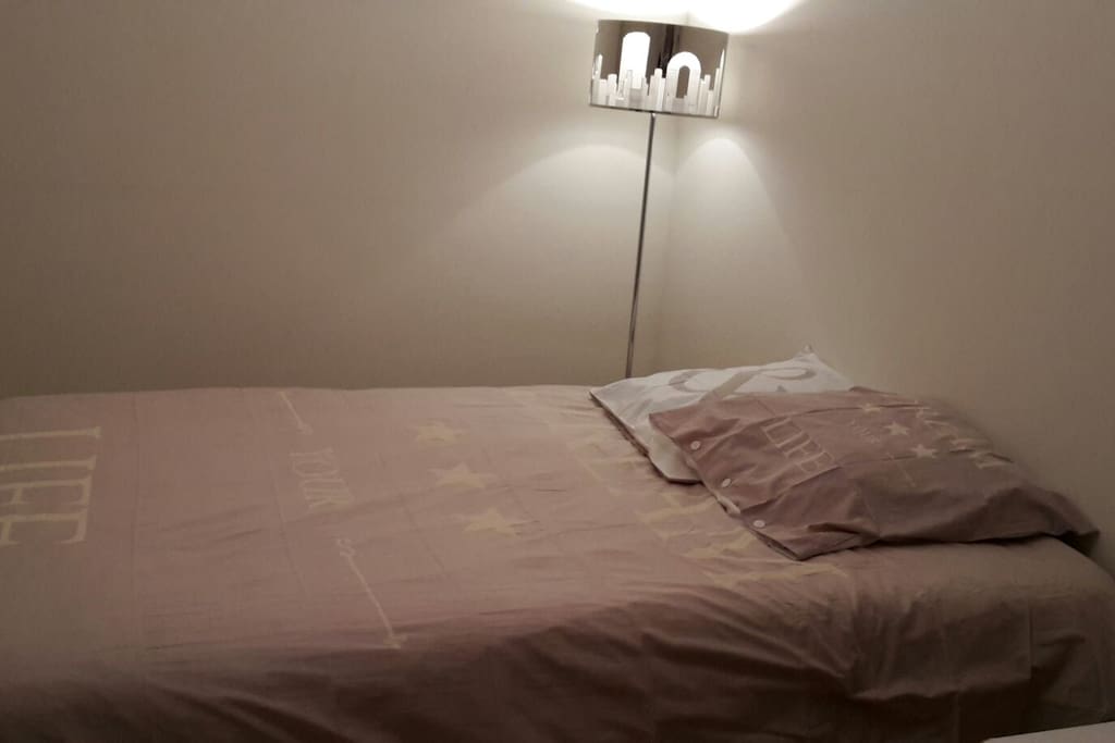 The bedroom with a comfortable bed
