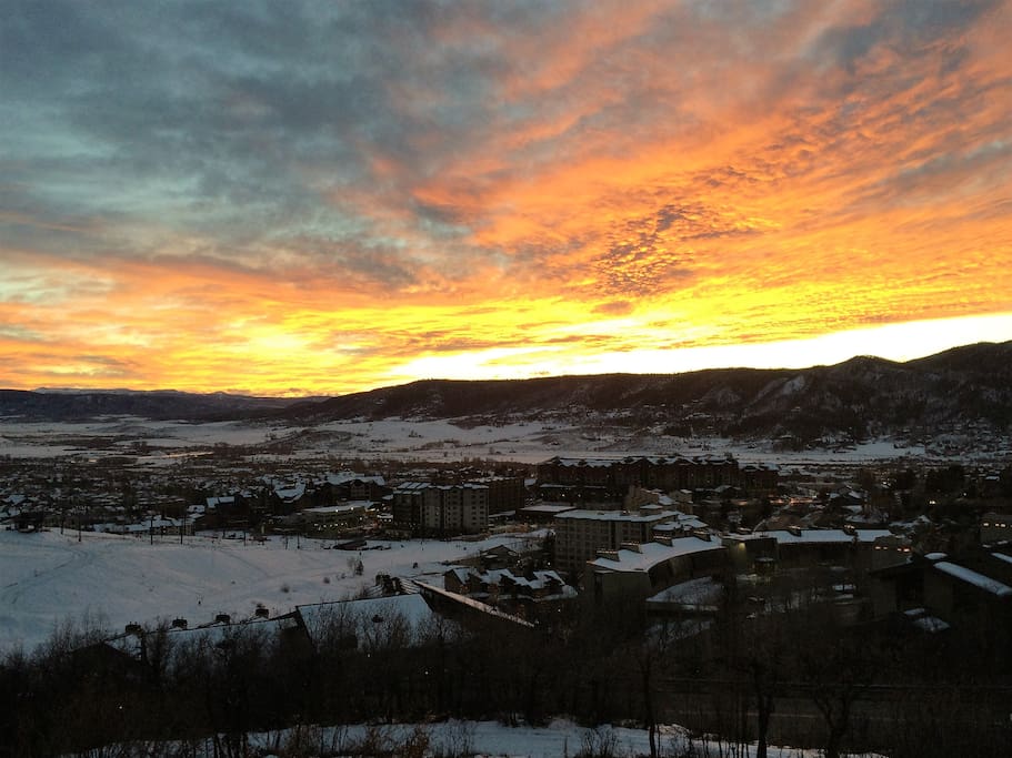 Sunset view of the Steamboat base area