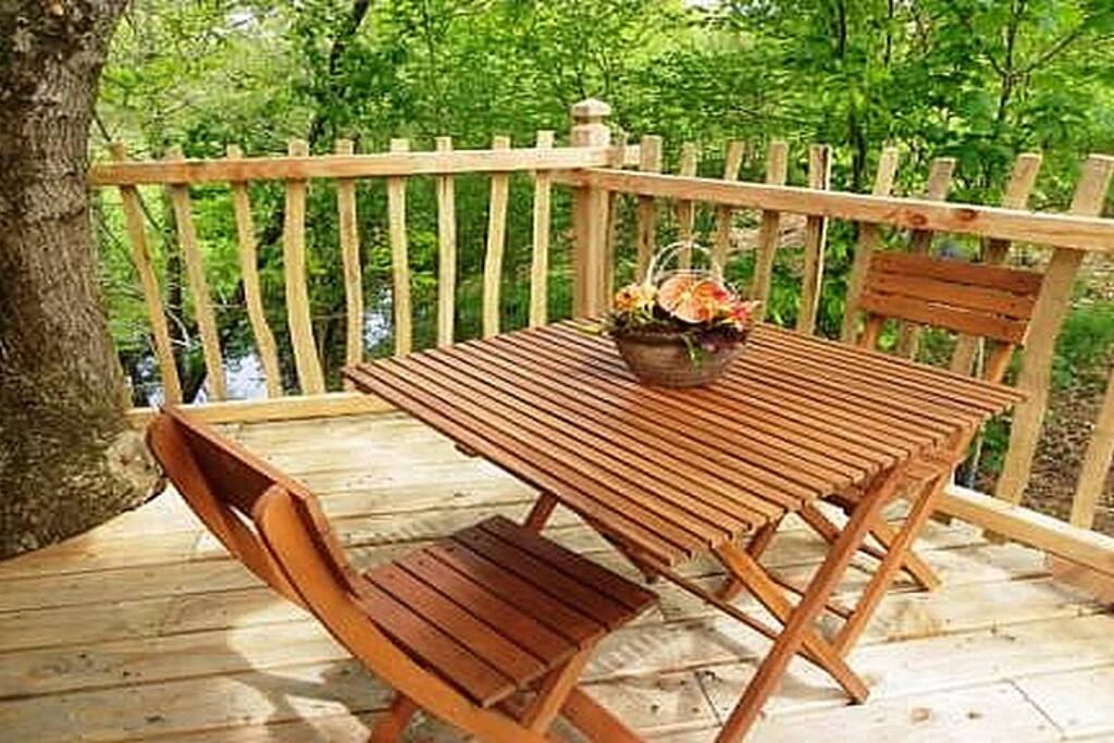 Terrasse surplombant une jolie petite mare