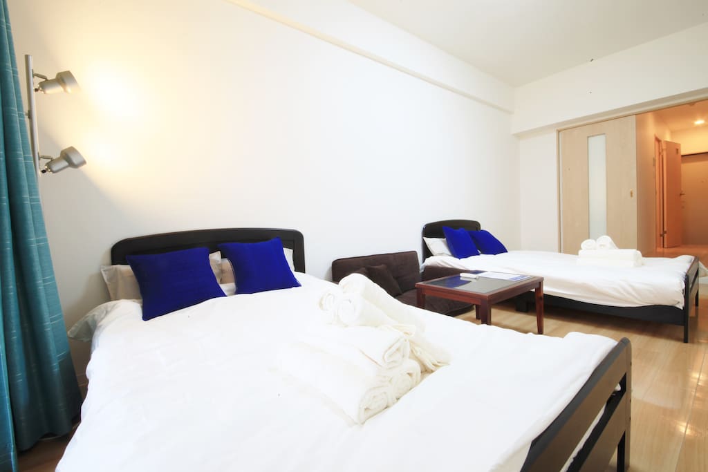 Two semi double size beds, sofa, and other one set of futon.