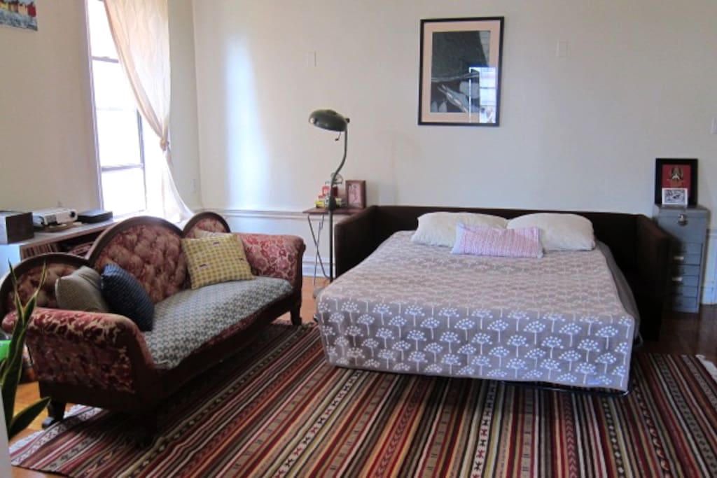 Fold out couch to a double-sized bed, still plenty of room!