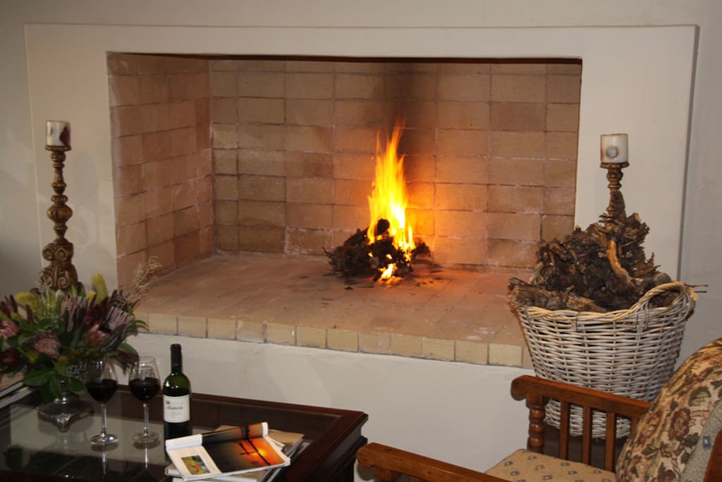 Oversized fireplace in the lounge.