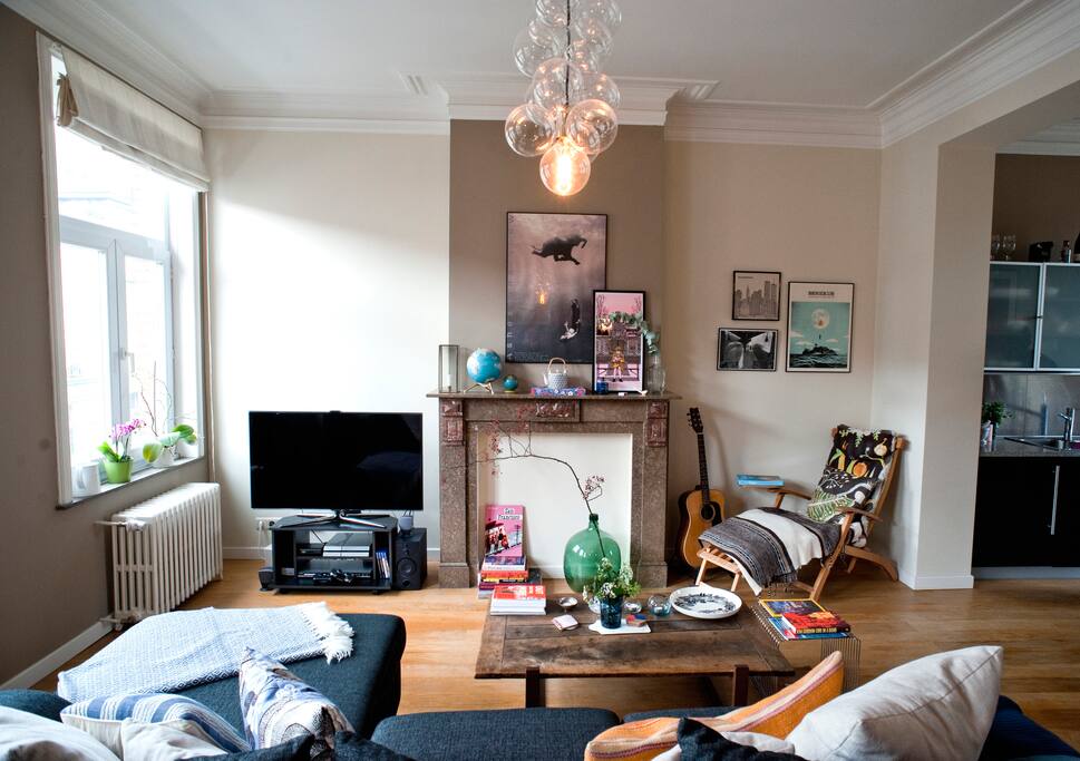 The living room - a deck chair for reading, and a large Netflix-equipped TV